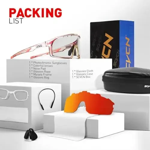 SCVCN Photochromic Cycling Glasses Sport Sunglasses Clear Men Women 2 Interchangeable Lenses UV400 Protection MTB S144 - 5