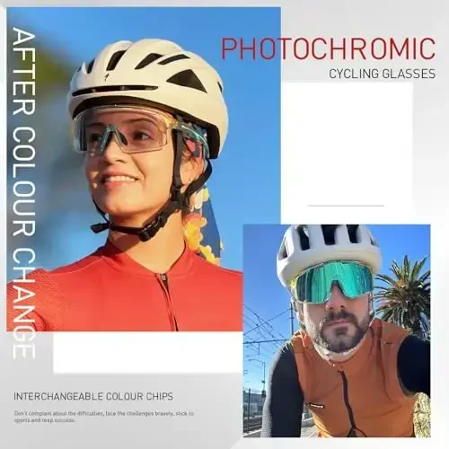SCVCN Photochromic Cycling Glasses Sport Sunglasses Clear Men Women 2 Interchangeable Lenses UV400 Protection MTB S144 - Modazone (1)