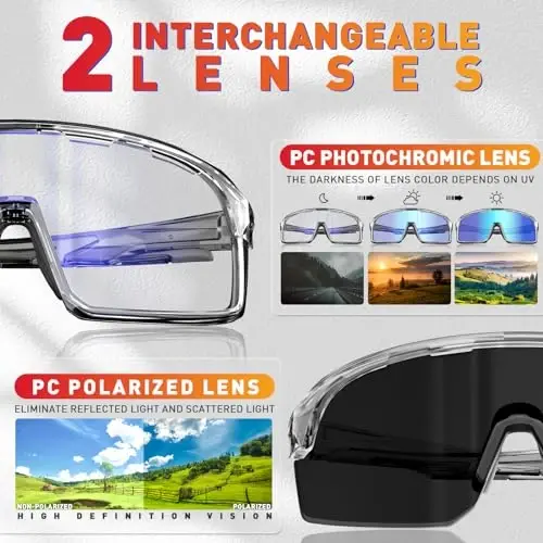 SCVCN Photochromic Cycling Glasses Polarized Men Women Mountain Bike Sunglasses MTB Road Bicycle Riding Clear Sports Glasses - 3