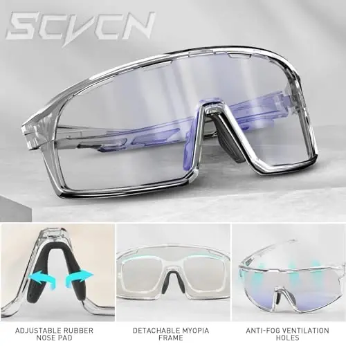 SCVCN Photochromic Cycling Glasses Polarized Men Women Mountain Bike Sunglasses MTB Road Bicycle Riding Clear Sports Glasses - 4