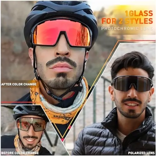 SCVCN Photochromic Cycling Glasses Polarized Men Women Mountain Bike Sunglasses MTB Road Bicycle Riding Clear Sports Glasses - 2