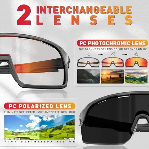 SCVCN Photochromic Cycling Glasses Polarized Men Women Mountain Bike Sunglasses MTB Road Bicycle Riding Clear Sports Glasses - 3
