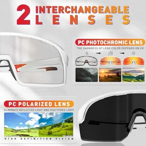 SCVCN Photochromic Cycling Glasses Polarized Men Women Mountain Bike Sunglasses MTB Road Bicycle Riding Clear Sports Glasses - 3
