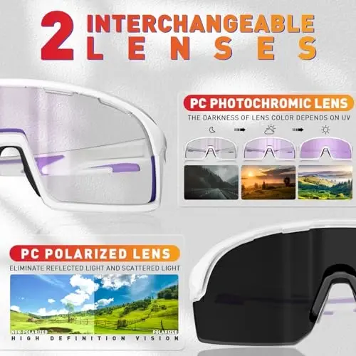 SCVCN Photochromic Cycling Glasses Polarized Men Women Mountain Bike Sunglasses MTB Road Bicycle Riding Clear Sports Glasses - 3