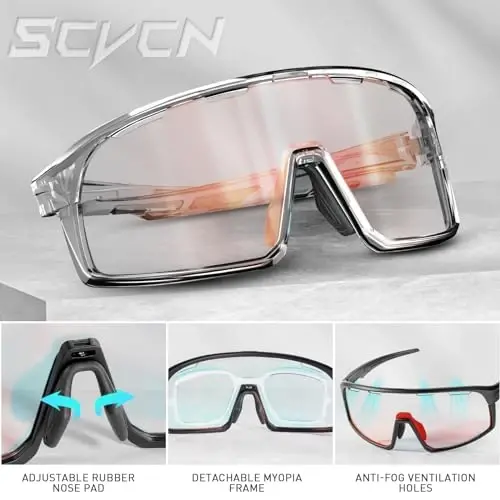 SCVCN Photochromic Cycling Glasses Polarized Men Women Mountain Bike Sunglasses MTB Road Bicycle Riding Clear Sports Glasses - 3
