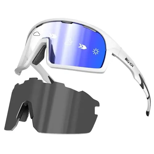SCVCN Photochromic Cycling Glasses Polarized Men Women Mountain Bike Sunglasses MTB Road Bicycle Riding Clear Sports Glasses 
