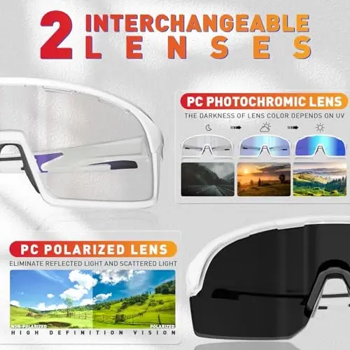 SCVCN Photochromic Cycling Glasses Polarized Men Women Mountain Bike Sunglasses MTB Road Bicycle Riding Clear Sports Glasses - 3