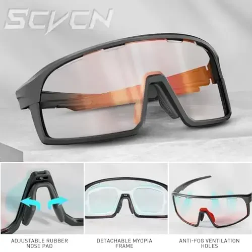 SCVCN Photochromic Cycling Glasses Polarized Men Women Mountain Bike Sunglasses MTB Road Bicycle Riding Clear Sports Glasses - 4