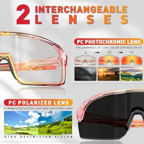 SCVCN Photochromic Cycling Glasses Polarized Men Women Mountain Bike Sunglasses MTB Road Bicycle Riding Clear Sports Glasses - 3