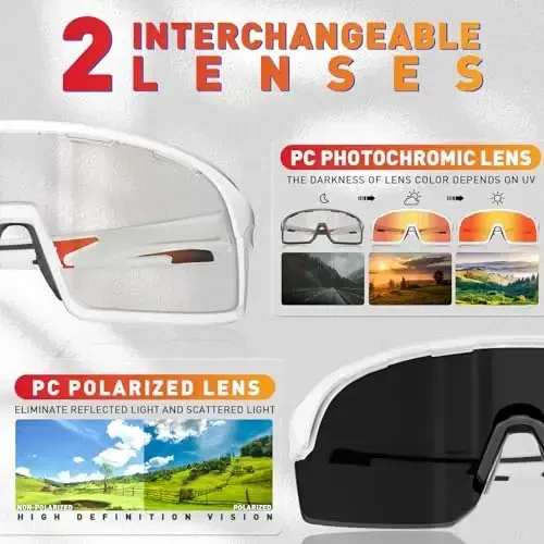 SCVCN Photochromic Cycling Glasses Polarized Men Women Mountain Bike Sunglasses MTB Road Bicycle Riding Clear Sports Glasses - 3