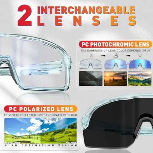 SCVCN Photochromic Cycling Glasses Polarized Men Women Mountain Bike Sunglasses MTB Road Bicycle Riding Clear Sports Glasses - 3