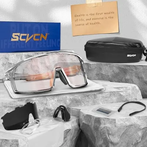 SCVCN Photochromic Cycling Glasses Polarized Men Women Mountain Bike Sunglasses MTB Road Bicycle Riding Clear Sports Glasses - 5