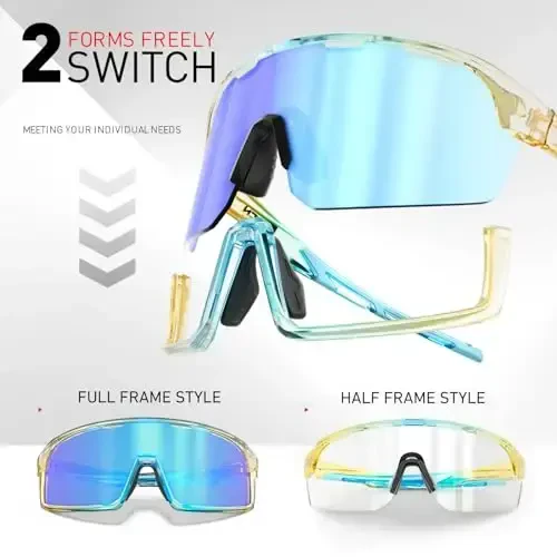 SCVCN Photochromic Cycling Glasses Sport Sunglasses Clear Men Women 2 Interchangeable Lenses UV400 Protection MTB S144 - 3