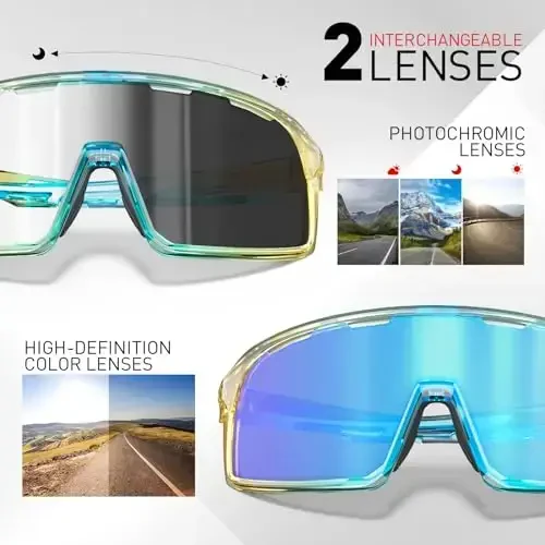 SCVCN Photochromic Cycling Glasses Sport Sunglasses Clear Men Women 2 Interchangeable Lenses UV400 Protection MTB S144 - 4