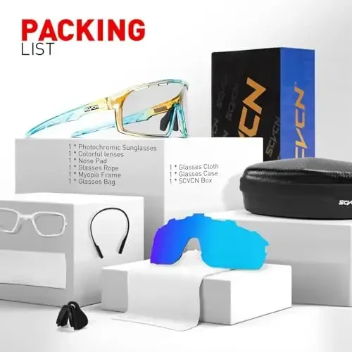 SCVCN Photochromic Cycling Glasses Sport Sunglasses Clear Men Women 2 Interchangeable Lenses UV400 Protection MTB S144 - 5