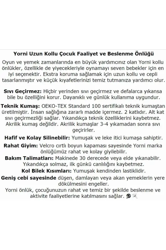 Sea Desen, 2-4yosh, Suv o'tkazmaydigan, Cho'ntakli, Mashinada yuvish mumkin, Uzun yengli bolalar uchun ko'krak qopqog'i - 14