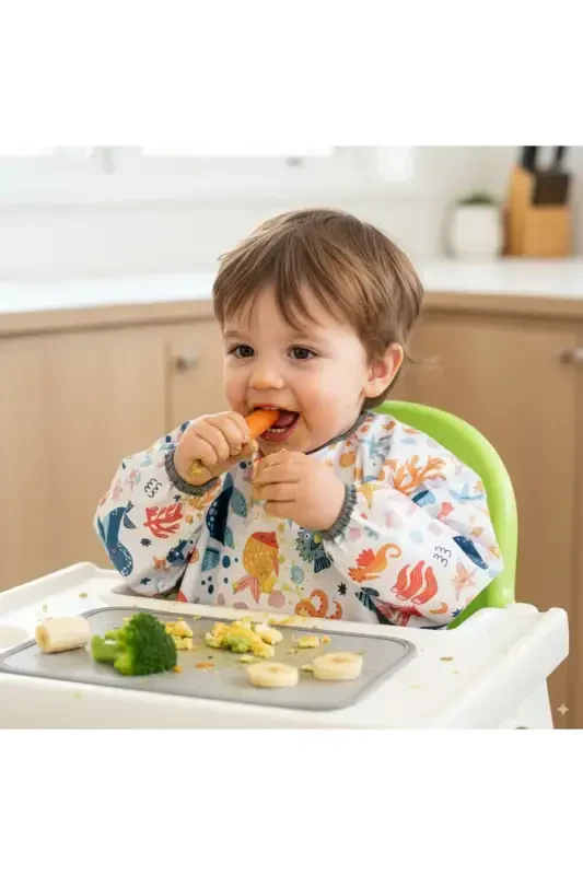 Sea Desen, 2-4yosh, Suv o'tkazmaydigan, Cho'ntakli, Mashinada yuvish mumkin, Uzun yengli bolalar uchun ko'krak qopqog'i - YORNI