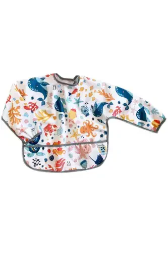Sea Pattern, 2-4 years, Waterproof, Pocketed, Machine Washable, Long Sleeve Baby Bib - YORNI (1)