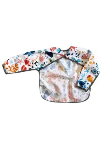 Sea Pattern, 2-4 years, Waterproof, Pocketed, Machine Washable, Long Sleeve Baby Bib - 4