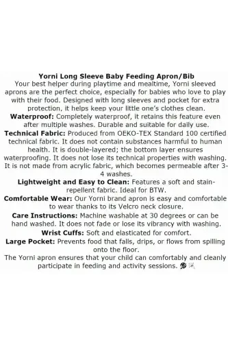 Sea Pattern, 2-4 years, Waterproof, Pocketed, Machine Washable, Long Sleeve Baby Bib - 7