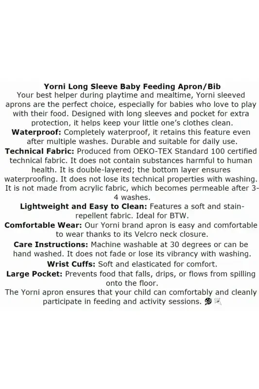 Sea Pattern, 2-4 years, Waterproof, Pocketed, Machine Washable, Long Sleeve Baby Bib - 7