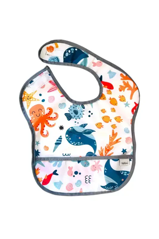 Sea World, 6-24 Months, Bib, Waterproof, Pocketed, Machine Washable, Baby Feeding Bib - YORNI