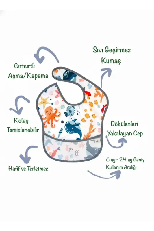 Sea World, 6-24 Months, Bib, Waterproof, Pocketed, Machine Washable, Baby Feeding Bib - 6
