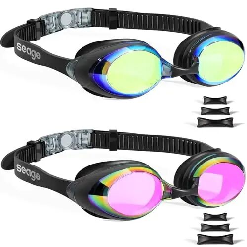 Seago 2 Pack Swimming Goggles Anti-fog Anti-UV Mirrored Swim Goggles Adult Women Men - 1
