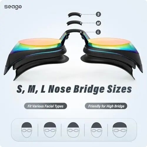 Seago 2 Pack Swimming Goggles Anti-fog Anti-UV Mirrored Swim Goggles Adult Women Men - 4