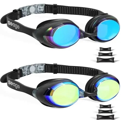 Seago 2 Pack Swimming Goggles Anti-fog Anti-UV Silicone Swim Goggles Adult Women Men 