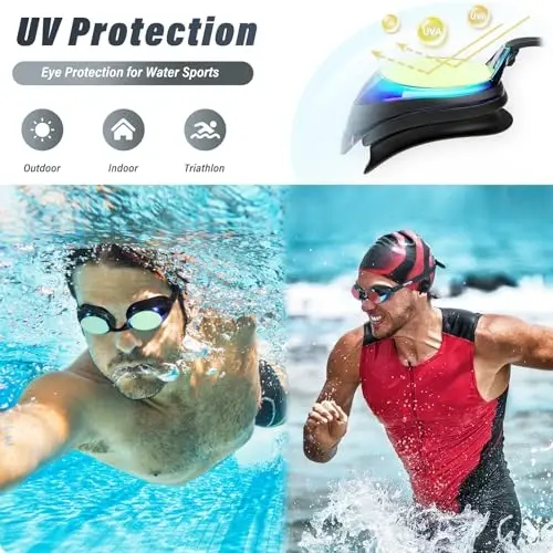 Seago 2'li Paket Yüzme Gözlüğü Buğu Önleyici UV Korumalı Aynalı Yüzme Gözlüğü Yetişkin Kadın Erkek - 6