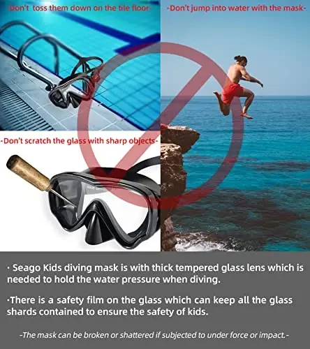 Seago Kids Swim Goggles Snorkel Diving Mask for Youth(5-15), Anti-Fog 180° Clear View - 6