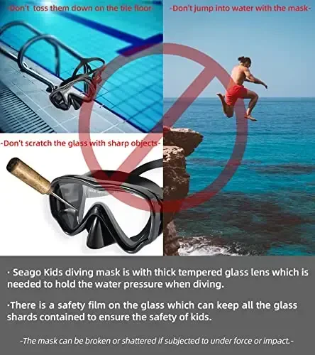 Seago Kids Swim Goggles Snorkel Diving Mask for Youth(5-15), Anti-Fog 180° Clear View - 6