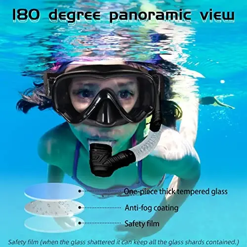 Seago Kids Swim Goggles Snorkel Diving Mask for Youth(5-15), Anti-Fog 180° Clear View - 4