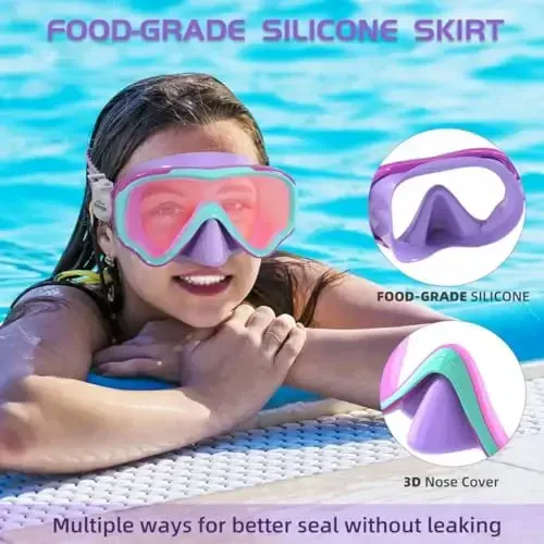 Seago Kids Swim Goggles Snorkel Diving Mask for Youth(5-15), Anti-Fog 180° Clear View - Seago (1)