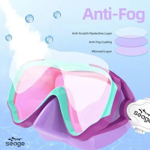 Seago Kids Swim Goggles Snorkel Diving Mask for Youth(5-15), Anti-Fog 180° Clear View - 3