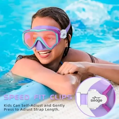 Seago Kids Swim Goggles Snorkel Diving Mask for Youth(5-15), Anti-Fog 180° Clear View - 5