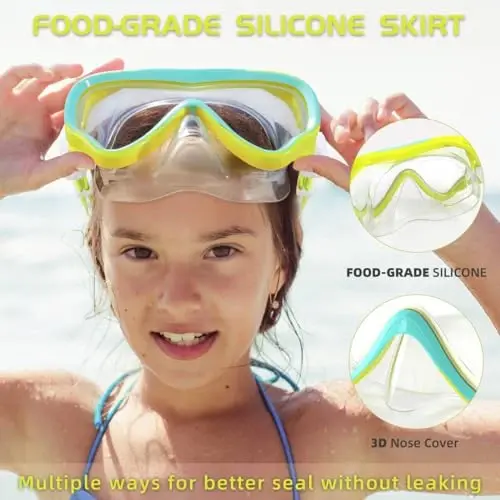 Seago Kids Swim Goggles Snorkel Diving Mask for Youth(5-15), Anti-Fog 180° Clear View - 2