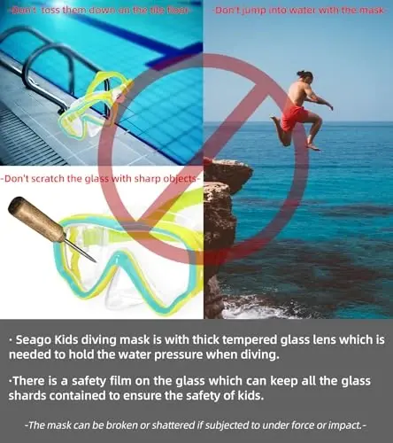Seago Kids Swim Goggles Snorkel Diving Mask for Youth(5-15), Anti-Fog 180° Clear View - 6
