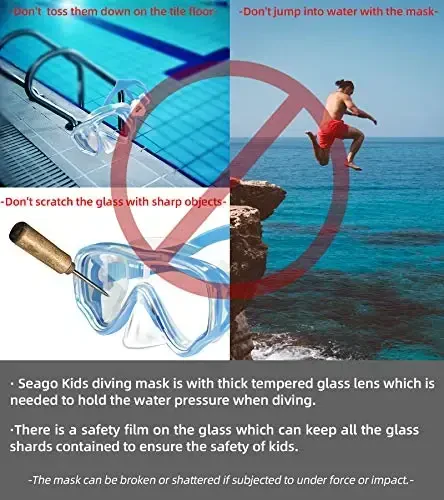 Seago Kids Swim Goggles Snorkel Diving Mask for Youth(5-15), Anti-Fog 180° Clear View - 6
