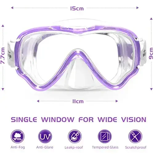 Seago Kids Swim Goggles Snorkel Diving Mask for Youth(5-15), Anti-Fog 180° Clear View - 2