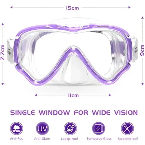 Seago Kids Swim Goggles Snorkel Diving Mask for Youth(5-15), Anti-Fog 180° Clear View - 2