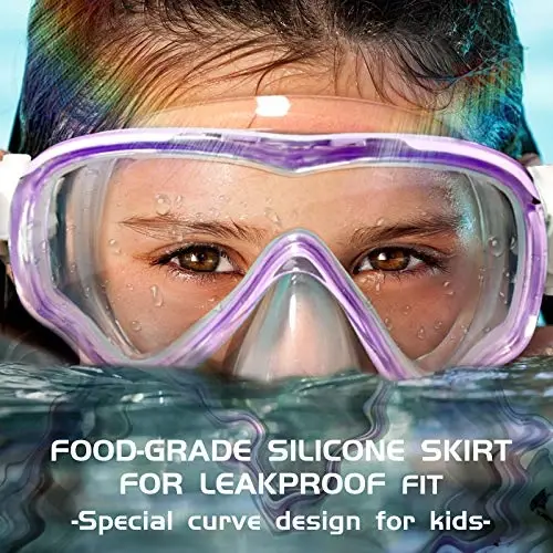 Seago Kids Swim Goggles Snorkel Diving Mask for Youth(5-15), Anti-Fog 180° Clear View - 3
