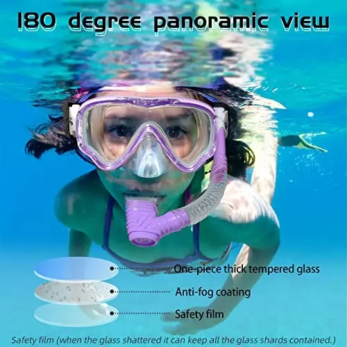 Seago Kids Swim Goggles Snorkel Diving Mask for Youth(5-15), Anti-Fog 180° Clear View - 4