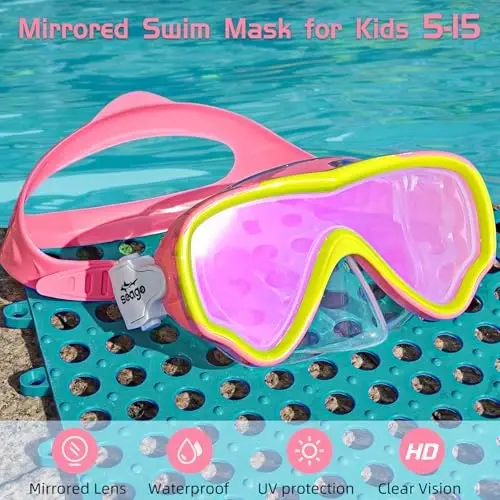 Seago Kids Swim Goggles Snorkel Diving Mask for Youth(5-15), Anti-Fog 180° Clear View - 3