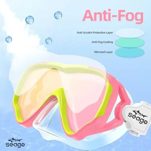 Seago Kids Swim Goggles Snorkel Diving Mask for Youth(5-15), Anti-Fog 180° Clear View - 4