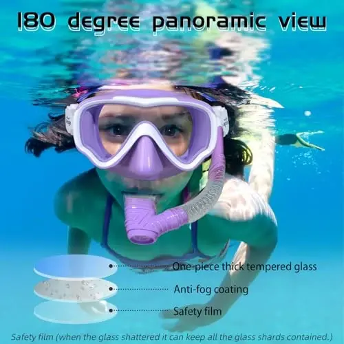 Seago Kids Swim Goggles Snorkel Diving Mask for Youth(5-15), Anti-Fog 180° Clear View - 2