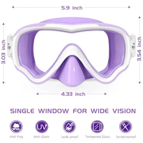 Seago Kids Swim Goggles Snorkel Diving Mask for Youth(5-15), Anti-Fog 180° Clear View - 3