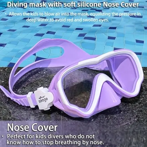 Seago Kids Swim Goggles Snorkel Diving Mask for Youth(5-15), Anti-Fog 180° Clear View - 6