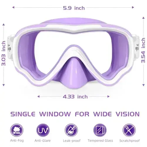 Seago Kids Swim Goggles Snorkel Diving Mask for Youth(5-15), Anti-Fog 180° Clear View - 3